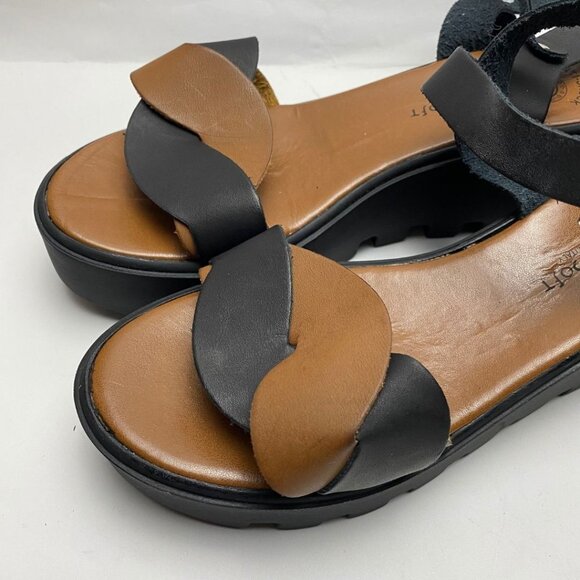 HERA SOFT Chunky Black & Brown Leather Platform Sandals Anti-Shock Sole Size 41 - Picture 2 of 7